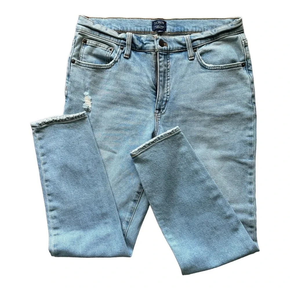 J.Crew 9 Mid-Rise Skinny Jeans Light Wash Distressed Frayed Hem Womens 29